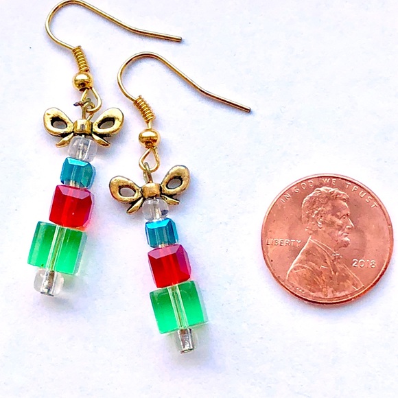Christmas Green Multicolor Crystal Gift Earrings - Picture 3 of 3